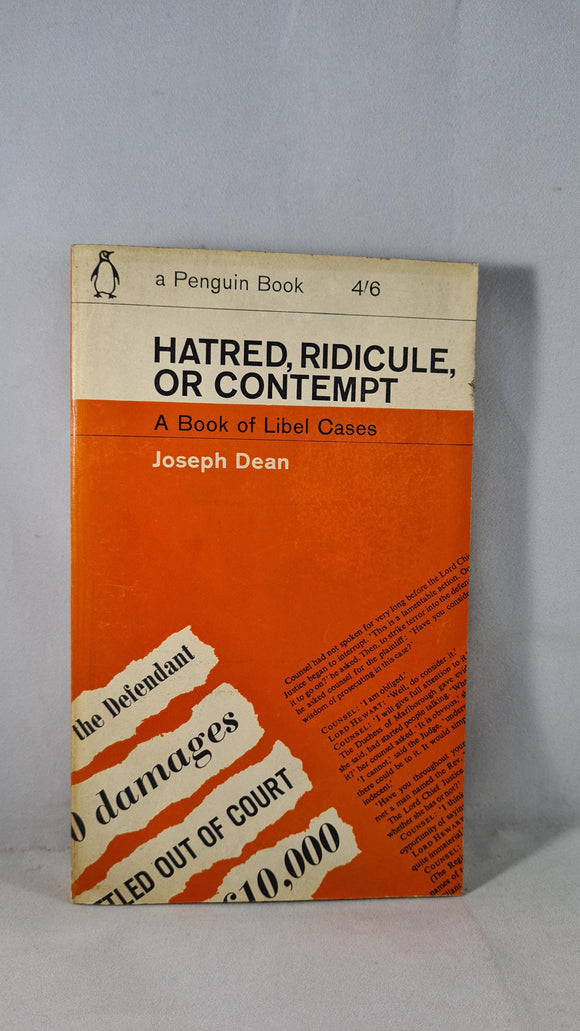 Joseph Dean - Hatred, Ridicule, or Contempt, Penguin Books, 1964, Paperbacks