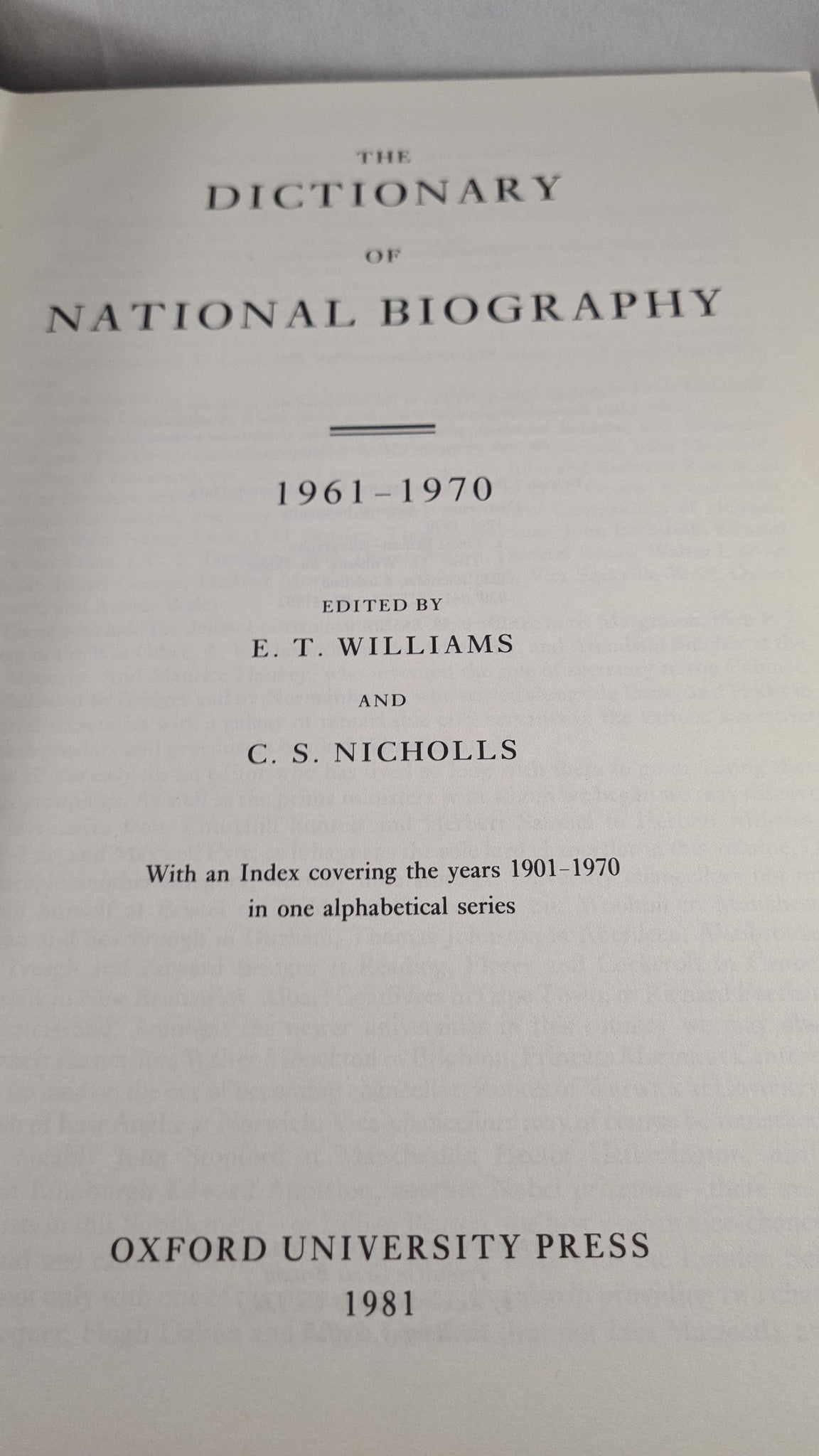 The Dictionary of National Biography 1961-1970, Oxford University