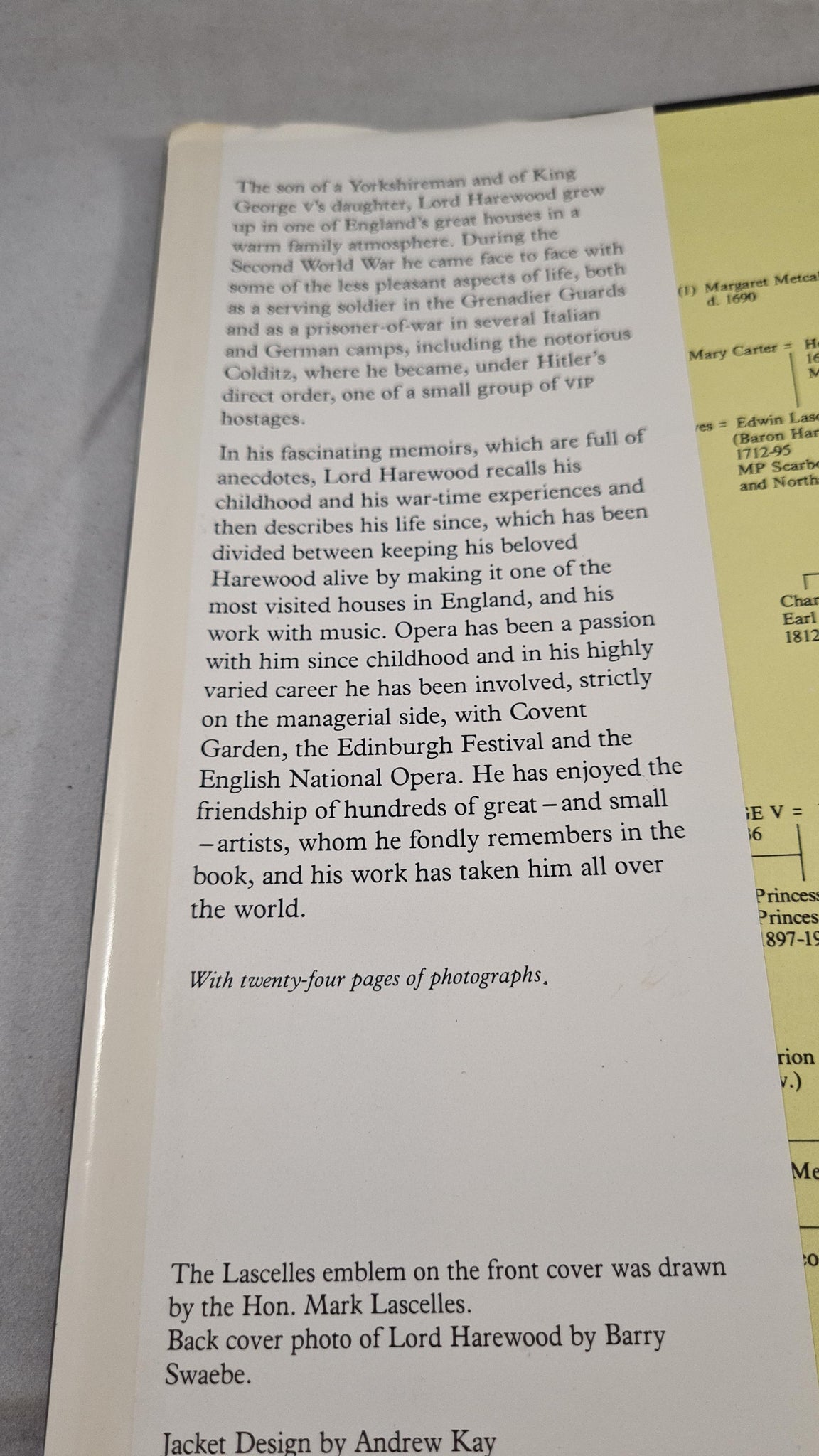 Lord Harewood's Memoirs The Tongs & The Bones, Weidenfeld, 1981, Sig