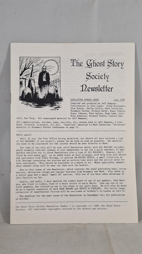 The Ghost Story Society Newsletter Number 3 June 1989
