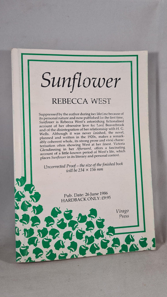 Rebecca West - Sunflower, Virago Press, 1986, First Edition, Uncorrected Proof, Paperbacks