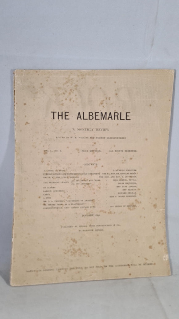 W H Wilkins - The Albemarle Volume 1 Number 1 A Monthly Review January 1892