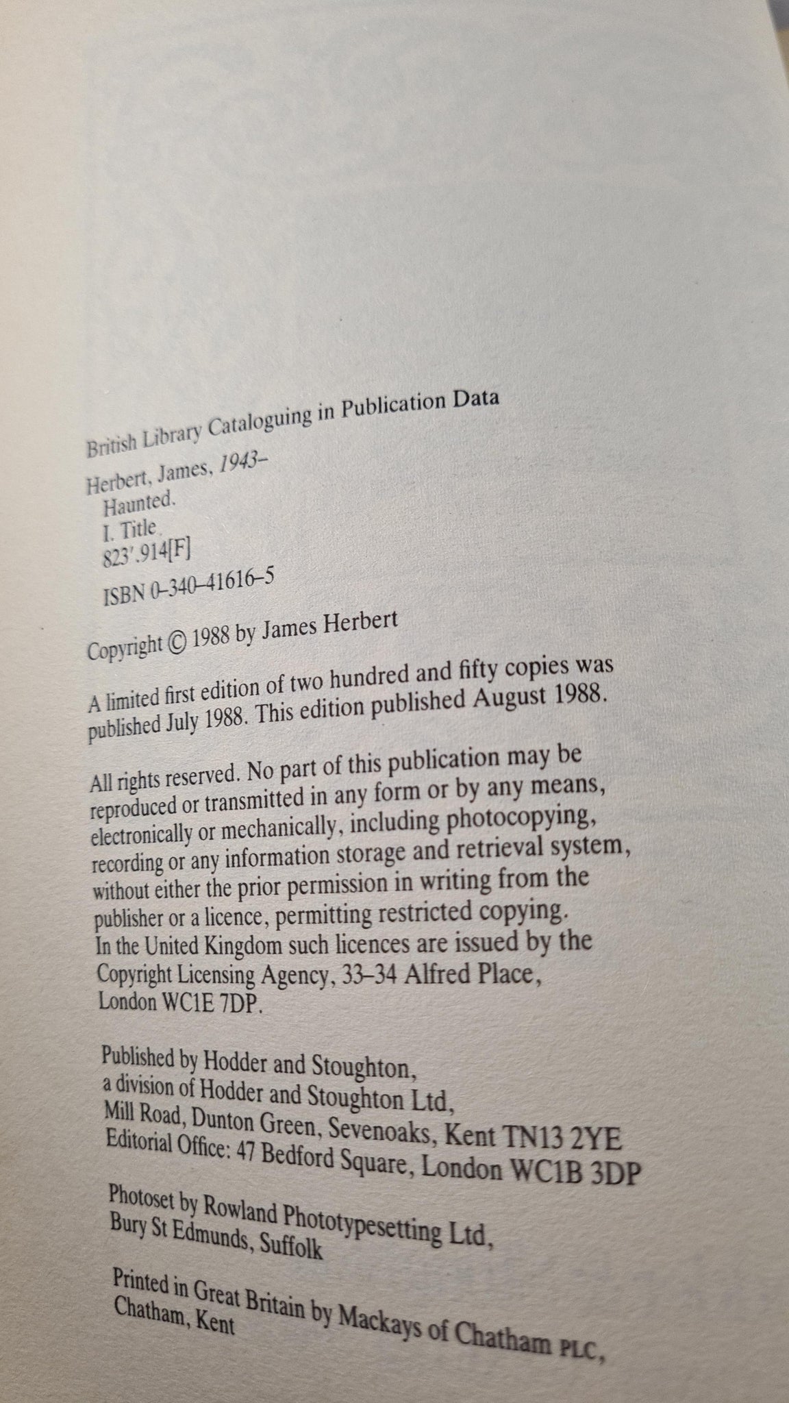 James Herbert, Haunted, Hodder & Stoughton, 1988, Review copy – Richard ...