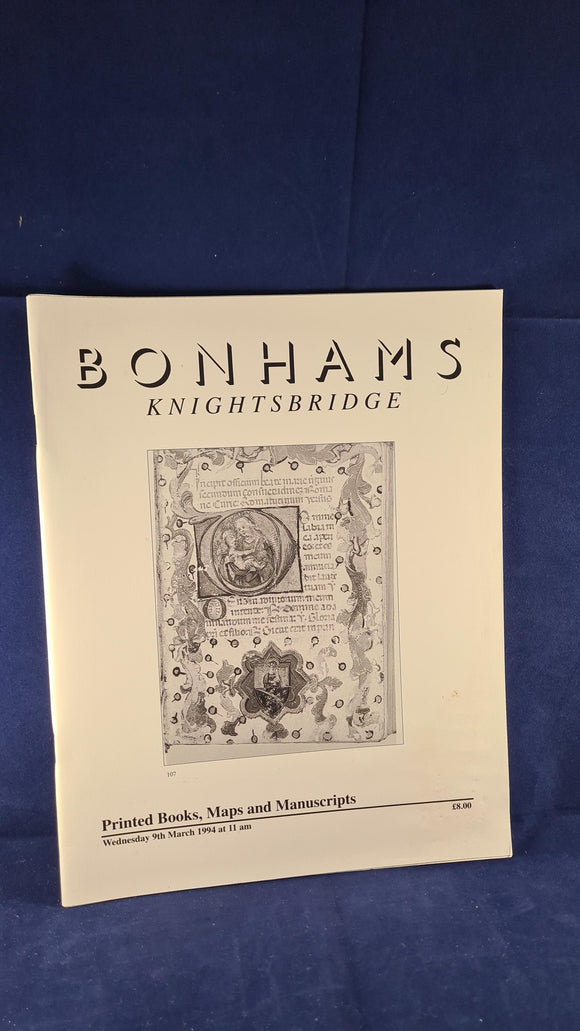 Bonhams Printed Books, Maps & Manuscripts 9 March 1994