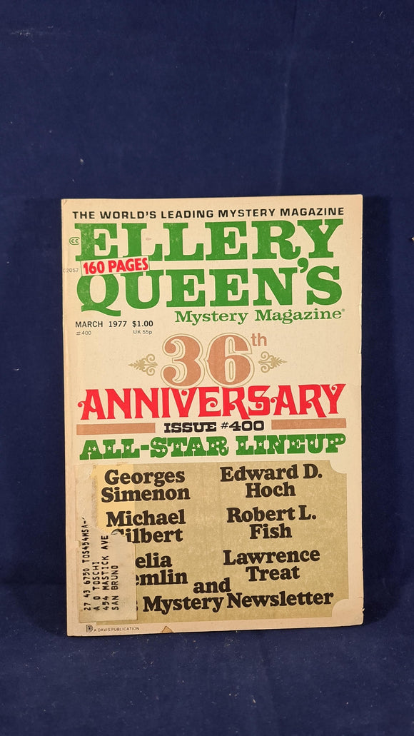 Ellery Queen's Mystery Magazine March 1977, 36th Anniversary, Issue Number 400